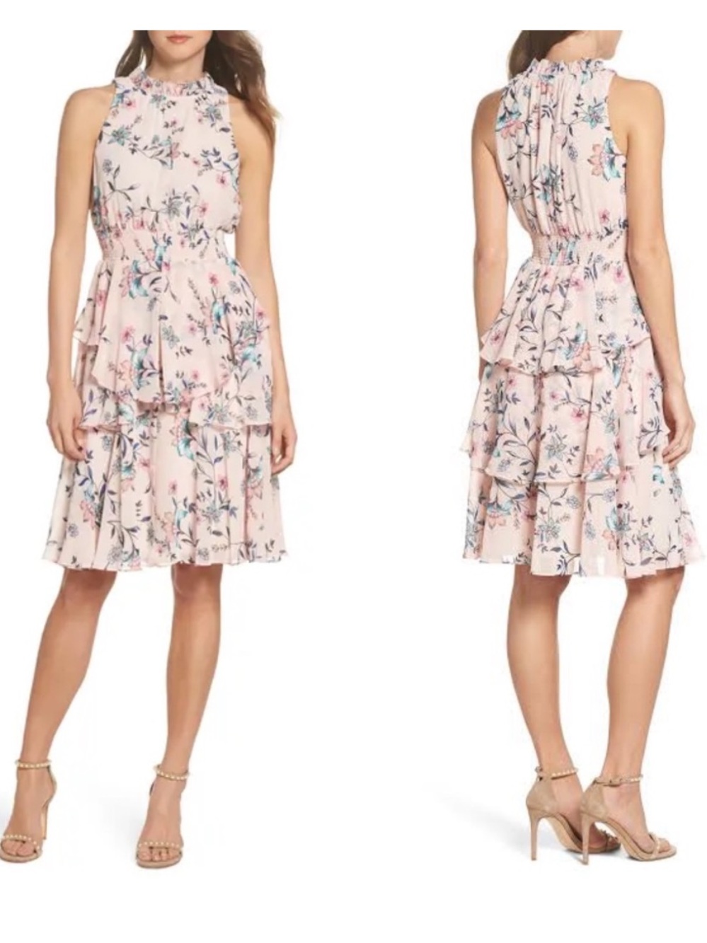 Eliza J Dress Chiffon Floral Ruffle A-Line Pink 2